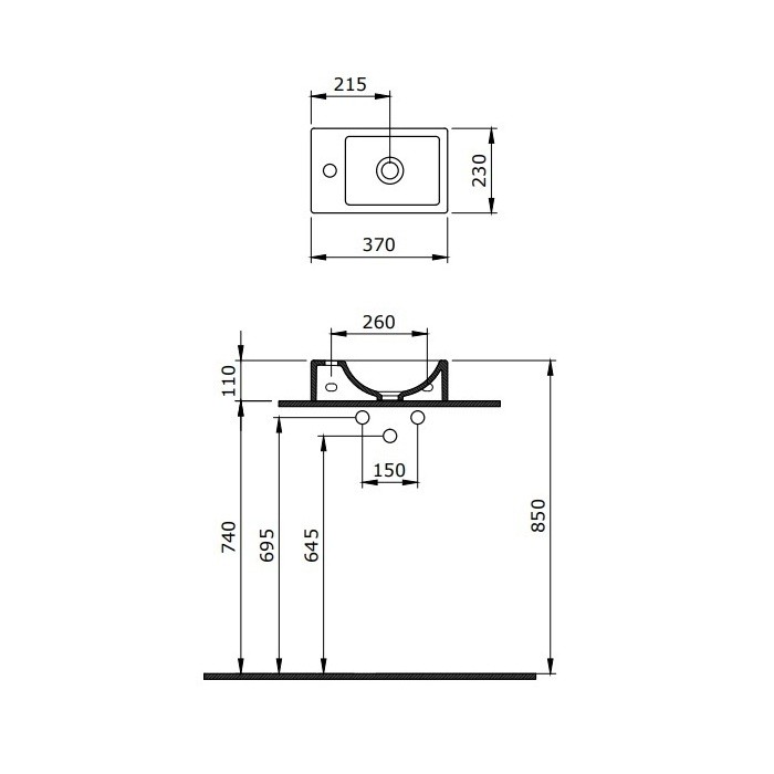 Раковина BERGES Small, 37х23 см, отверстие под смеситель справа