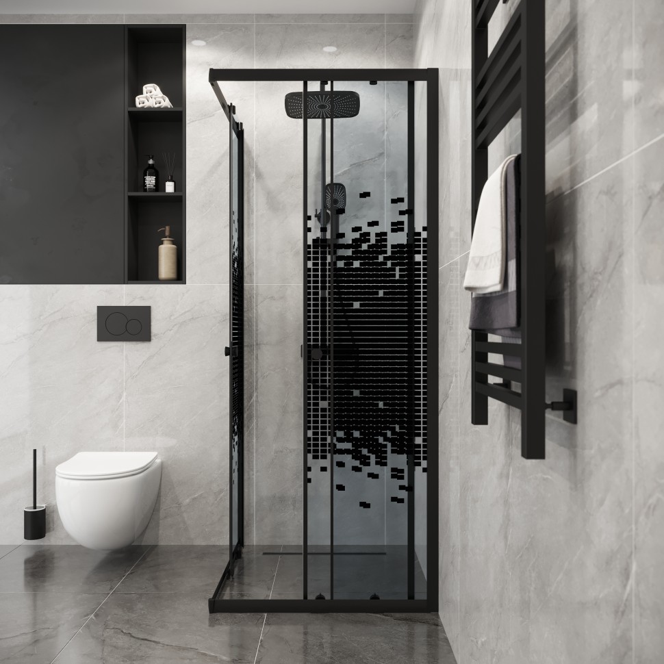 Душевое ограждение Niagara Eco NG-1008-14QBLACK (80х80х190) квадрат,раздвижное,черный,стекло мозаика,1 место