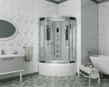 Душевая кабина Niagara Luxe NG-7790W (90x90х215) высокий поддон(45см),дверь раздвижная,стенки серебро,4 места