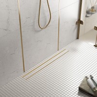 Душевой лоток TIMO Drain System 900 с двусторонней панелью "plate" под плитку, Золото матовое