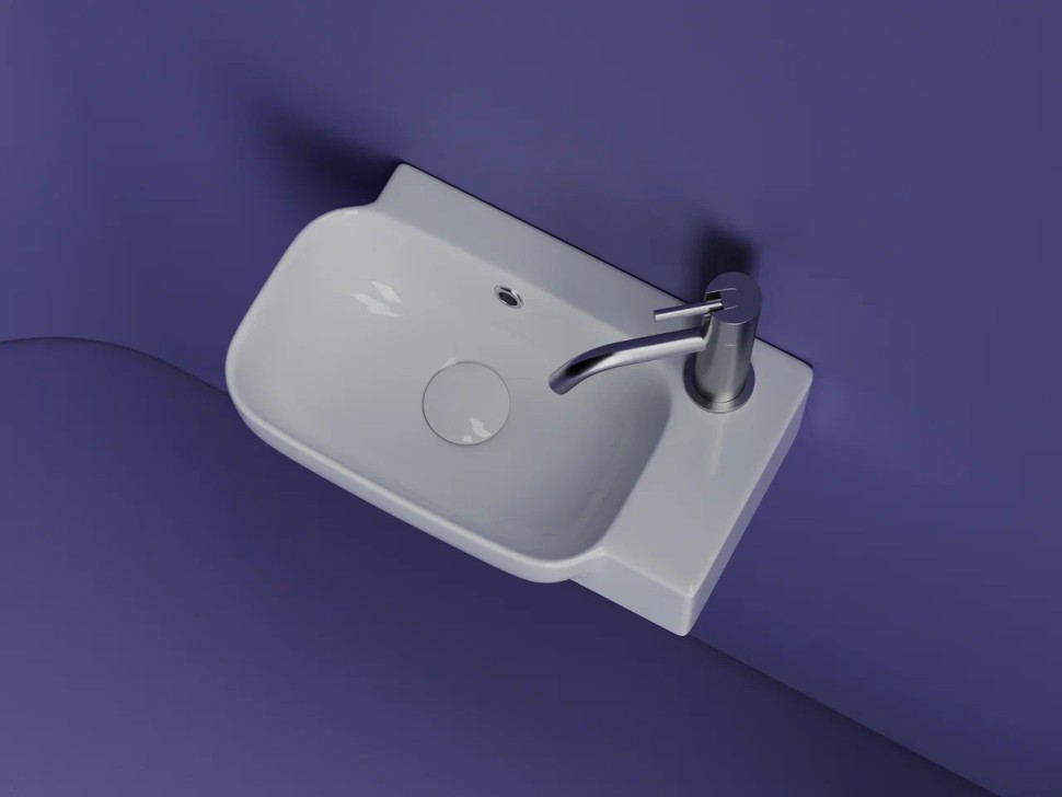 Рукомойник подвесной прямоугольный 403x249x140, с отверстием под смеситель (чаша слева, отверстие под смеситель справа), цвет белый