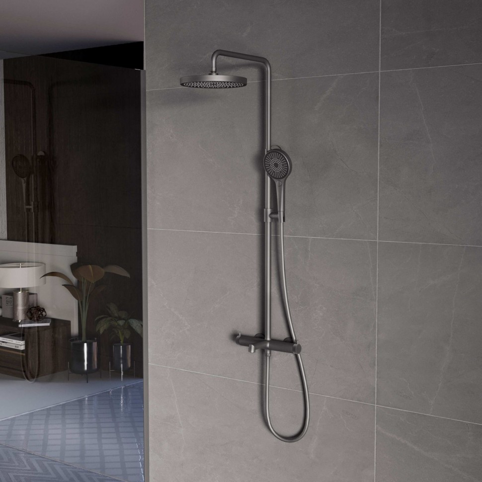 Душевая стойка Rim VSFS-2RM1GM с изливом, вороненая сталь