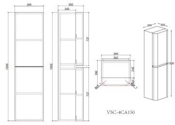Шкаф Каприз (Caprise) VSC-4CA150MLG-R подвесной, правый, 1500*404*350, светло-серый матовый