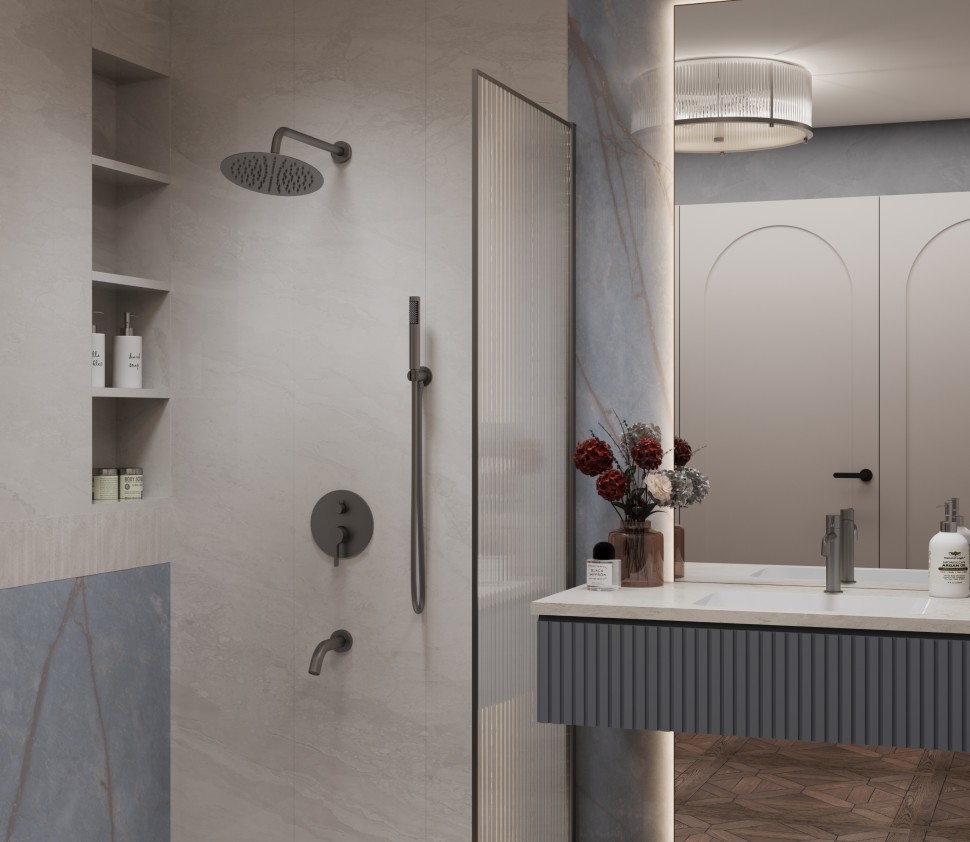 Душевой комплект Villa VSFW-1VL3GM встраиваемый, 3 режима, вороненая сталь