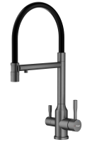 Смеситель Raglo для кухни со съемным гибким изливом, с магнитным фиксатором излива, с подключением фильтра питьевой воды R81.63.09 Графит