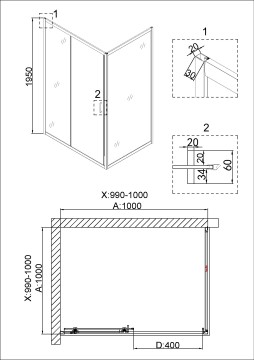Душевое ограждение Niagara Nova NG-42-10AG-A100G (100х100х195) квадрат,золото,двери раздвижные,стекло прозрачное,2 места