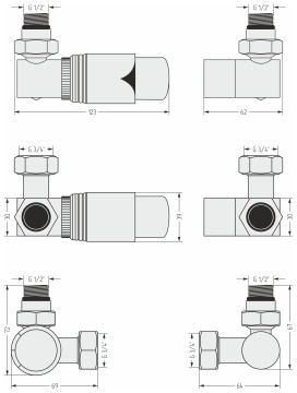 Автоматический терморегулятор 3D левый (G 1/2" НР х G 3/4" НГ)