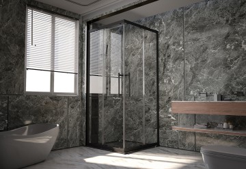 1/2 Душевого угла Veconi Premium Trento PTC-20B, 1100*2000мм, черный матовый, стекло прозрачное