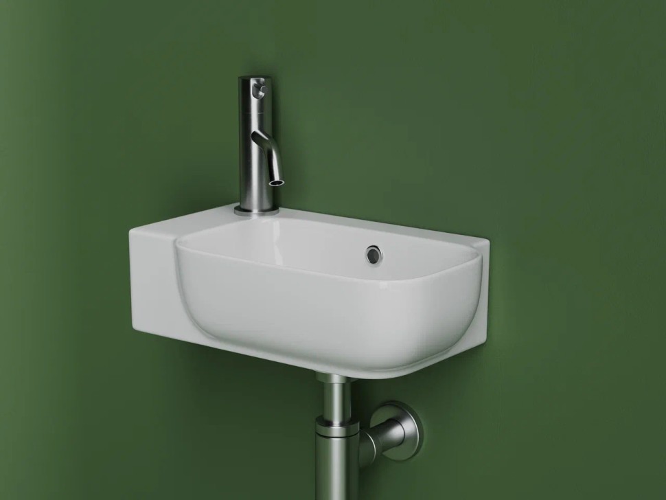 Рукомойник подвесной прямоугольный 403x249x140, с отверстием под смеситель (чаша справа, отверстие под смеситель слева), цвет белый