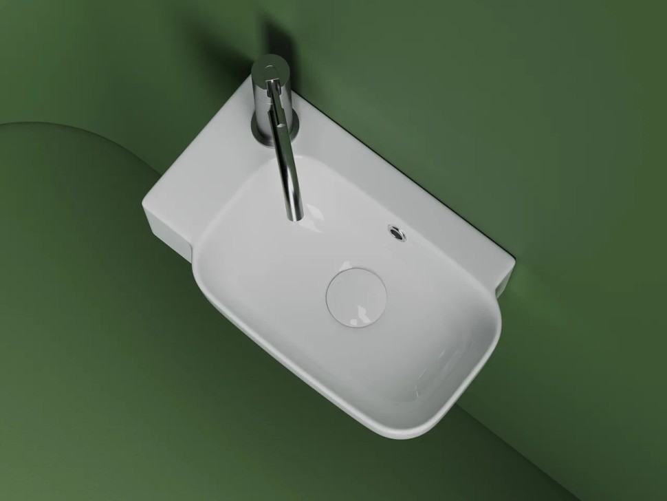 Рукомойник подвесной прямоугольный 403x249x140, с отверстием под смеситель (чаша справа, отверстие под смеситель слева), цвет белый