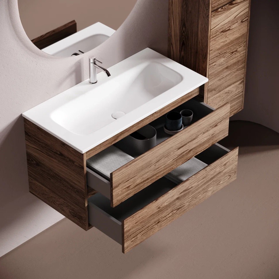 Тумба подвесная SANCOS Libra 990х450х500, c двумя ящиками оснащенными доводчиками, дуб чарльстон, арт. LB100ECH