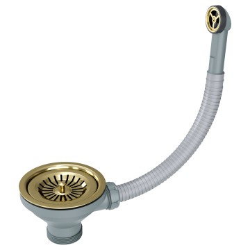 Слив с круглым переливом, PM6022-LG, светлое золото, Paulmark