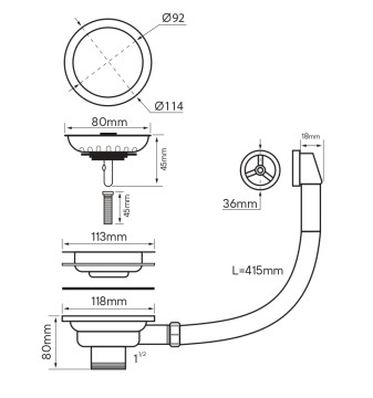 Слив с круглым переливом, PM6022-LG, светлое золото, Paulmark