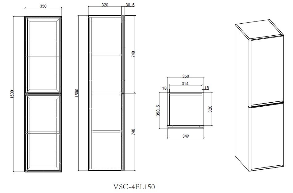 Шкаф Vincea Elise VSC-4EL150MG подвесной, 1500*350*350, серый матовый