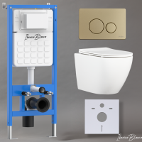 Комплект 3в1 IBERICA BLANCA инсталляция SILENCIO, унитаз BILBAO ALTO белый, кнопка смыва INOX-O золото матовое (IB001.BLA.231.815)