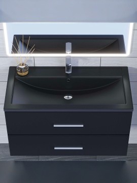 Раковина для ванной кварцевая Uperwood Foster Quartz 90х45,5х17,5 см, черная матовая, космос