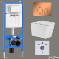 Комплект 3в1 IBERICA BLANCA инсталляция SILENCIO, унитаз TOLEDO ALTO белый, кнопка смыва INOX-О розовое золото глянцевое (IB001.TLA.231.8171)