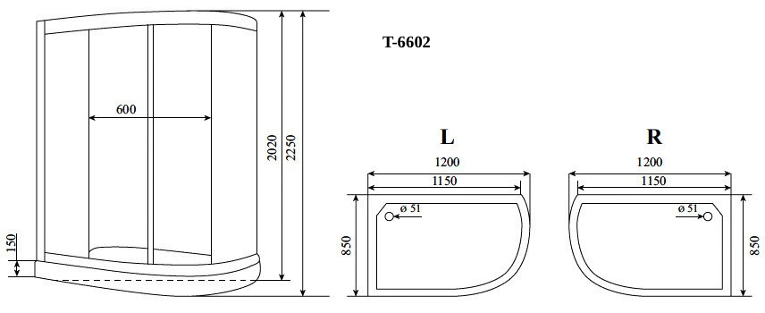 Timo Standart T-6602 Silver Fabric L душевая кабина (120*85*220), шт