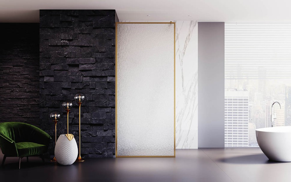 Душевая перегородка Veconi Korato KR-81RG, 1200x2000, брашированное золото, стекло дождь