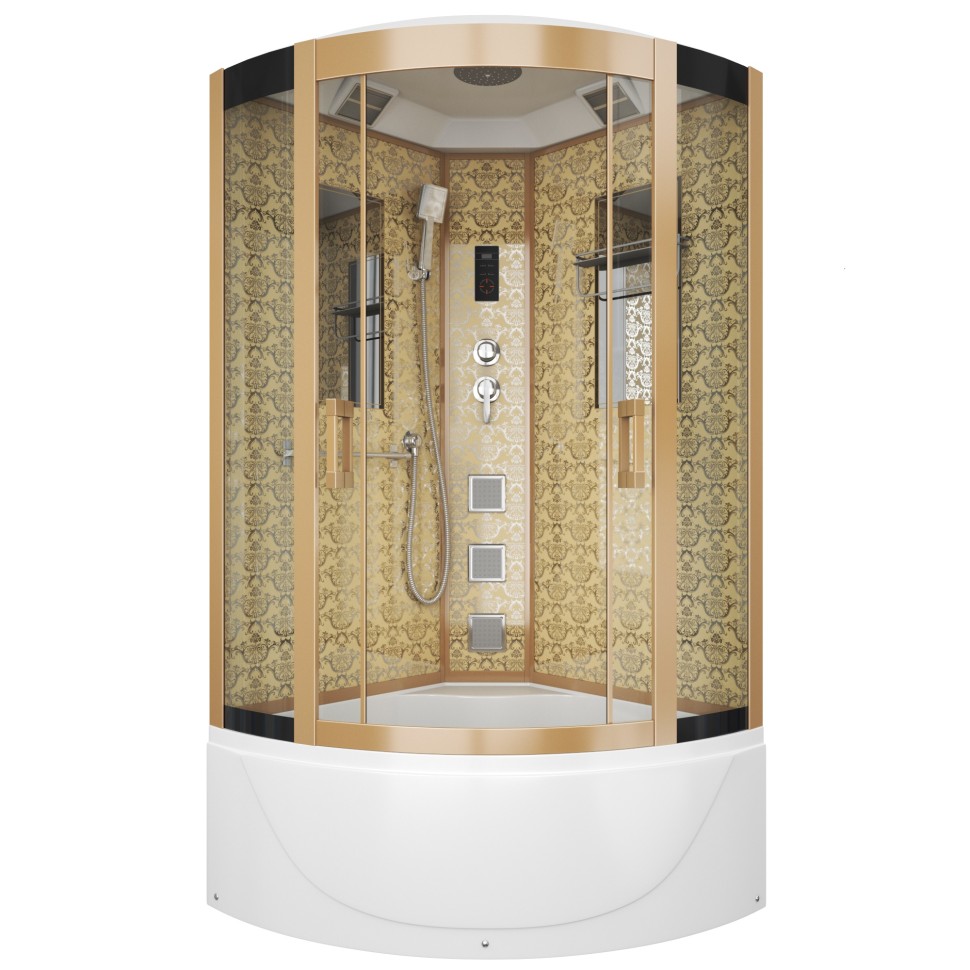 Душевая кабина Niagara Luxe NG-7710G (100x100х215) высокий поддон(45см),дверь раздвижная,стенки золото,4 места