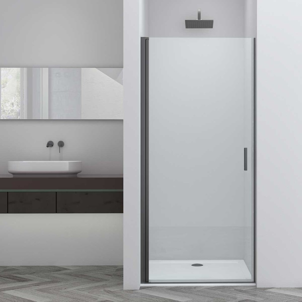 Душевая дверь Альфа (Alpha) VDP-3AL100CLGM, вороненая сталь, стекло прозрачное