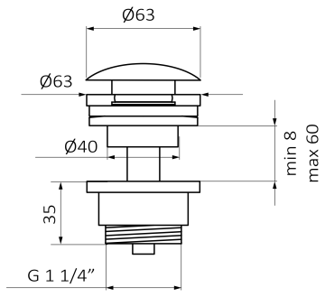 Донный клапан GRB VALVES 05055093 клик-клак, круглый, вороненная сталь