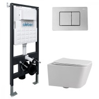 Комплект подвесной унитаз ABBER Rechteck AC1201 белый с инсталляцией AC0105 и кнопкой AC0120 хром