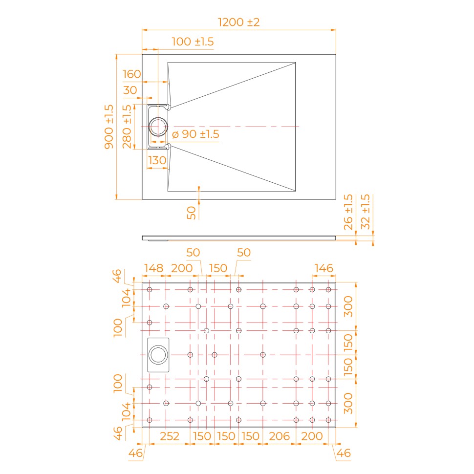 Душевой поддон прямоугольный RGW TUS-B Черный (900x1200)