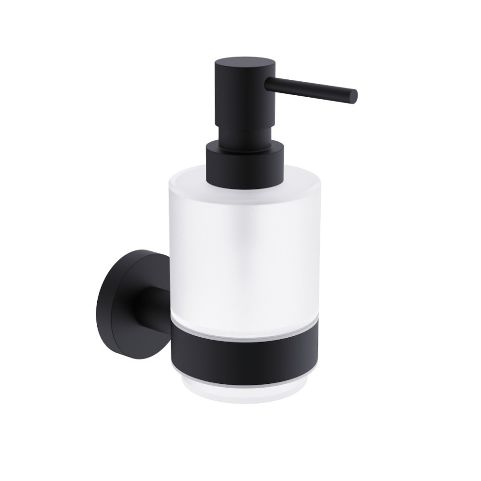 AQM7213MB Trento Диспенсер для жидкого мыла 200мл, латунь/матовое стекло, черный матовый