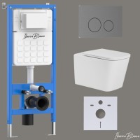 Комплект 3в1 IBERICA BLANCA инсталляция SILENCIO, унитаз TOLEDO ALTO белый, кнопка смыва INOX-О вороненая сталь (IB001.TLA.231.8180)