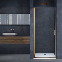 Душевая дверь Альфа (Alpha) VDP-3AL100CLG, брашированное золото, стекло прозрачное