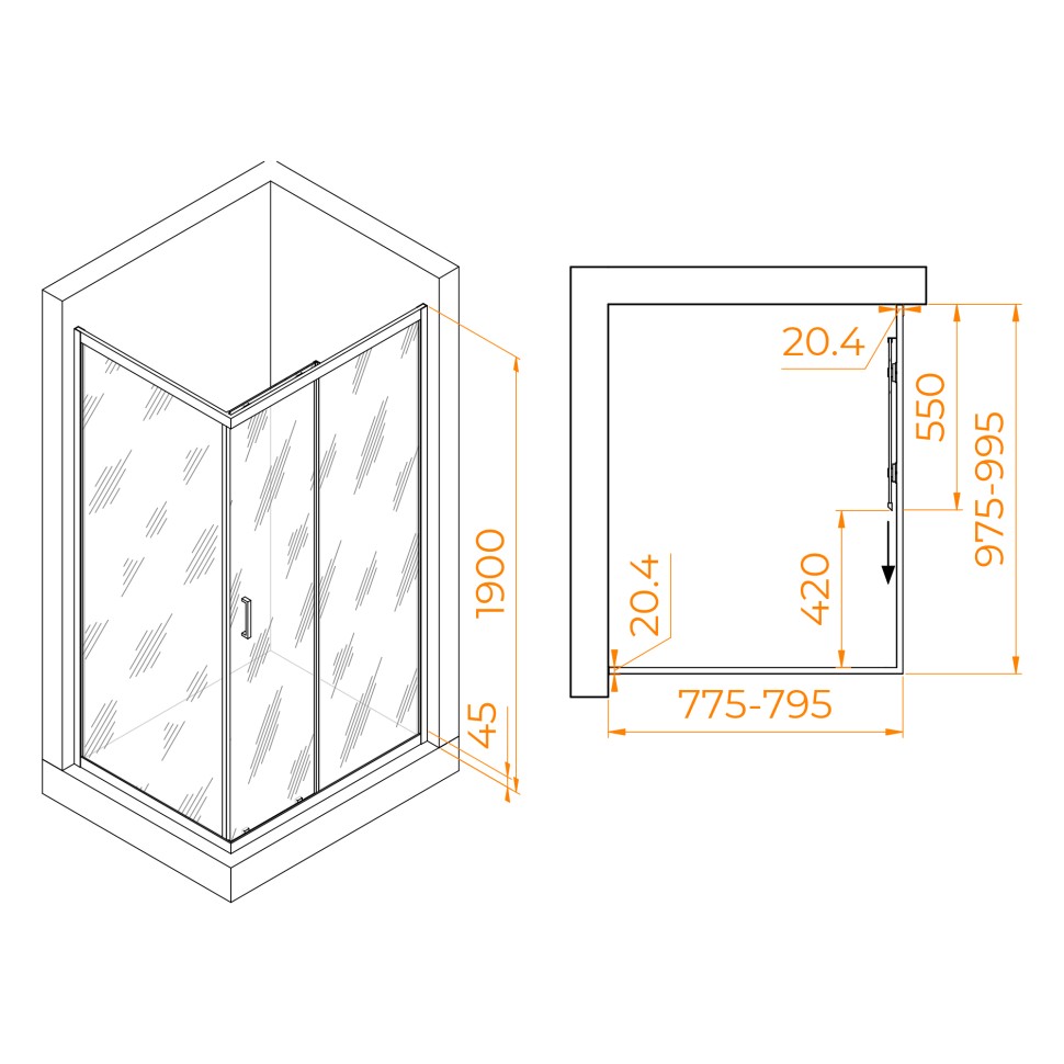 Душевой уголок RGW PA-245 (Прозрачное, 800x1000)