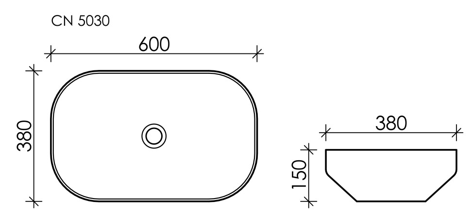 Умывальник чаша накладная прямоугольная Element 600x380x150мм