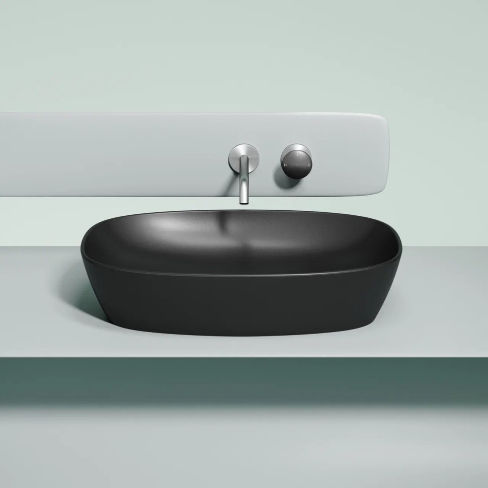 Умывальник чаша накладная овальная (цвет Черный Матовый) Element 600x380x138мм