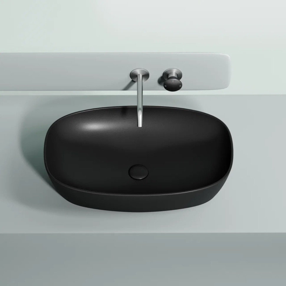 Умывальник чаша накладная овальная (цвет Черный Матовый) Element 600x380x138мм