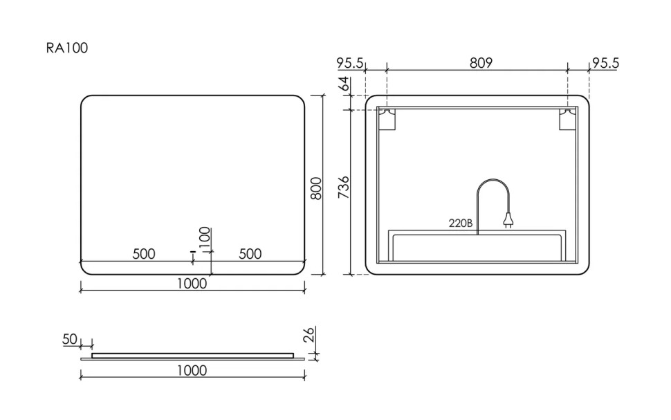 Зеркало для ванной комнаты SANCOS Ray 1000х800 c подсветкой, арт. RA1000