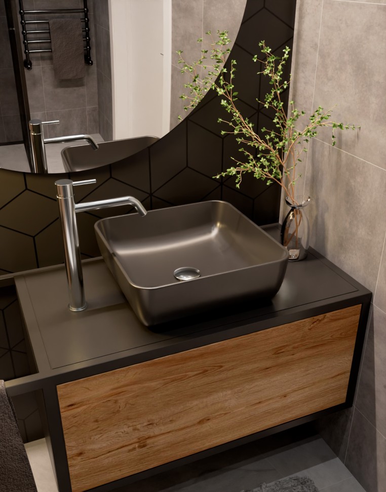 AQM5011 Раковина накладная квадратная, цвет черный матовый. 390x390x130