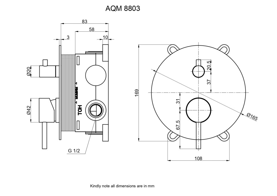 AQM8803CR Встраиваемый смеситель на 2 потр. в комплекте с внутр. частью, хром
