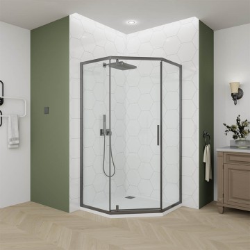 Душевой угол Veconi Ottimo P10 GR, 1000x1000x1900, графит брашинг, стекло прозрачное
