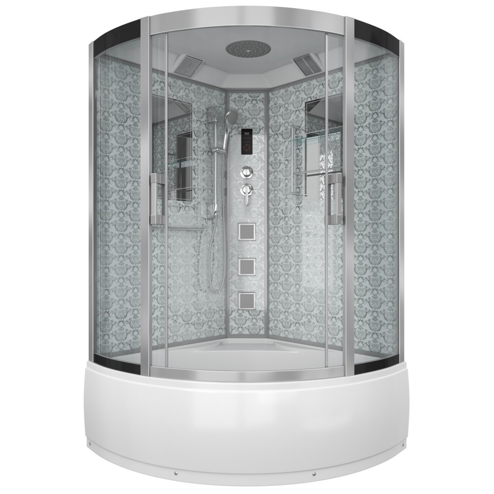 Душевая кабина Niagara Luxe NG-7744W (120x120х215) высокий поддон(50см),дверь раздвижная,стенки серебро,4 места