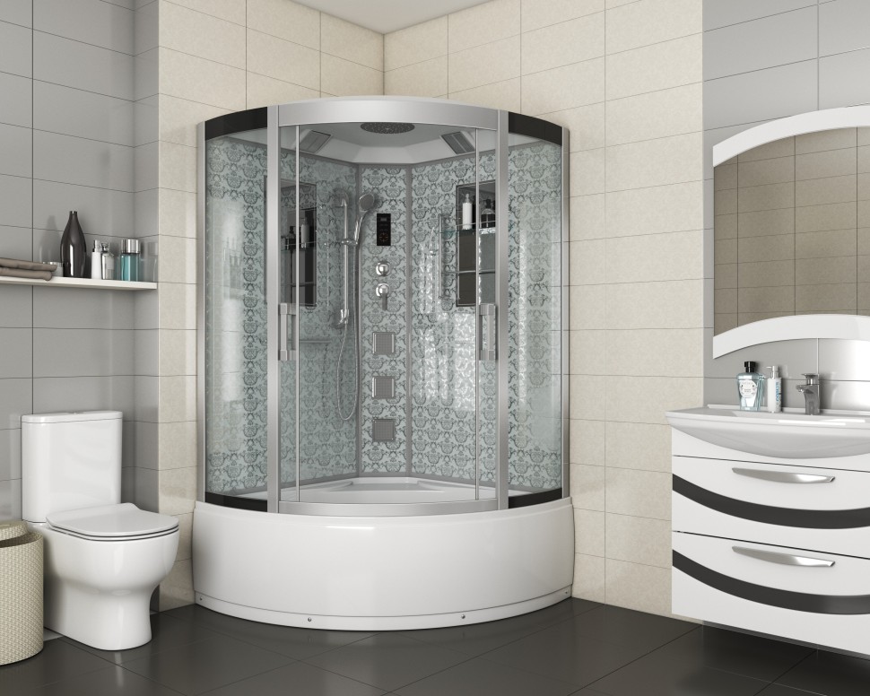Душевая кабина Niagara Luxe NG-7744W (120x120х215) высокий поддон(50см),дверь раздвижная,стенки серебро,4 места