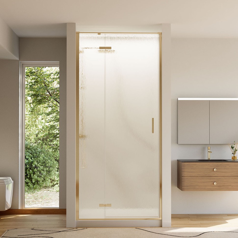 Душевая дверь Veconi Vianno VN-73RG/R, 800x1950, золото, стекло дождь