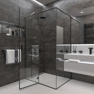 Душевой угол Veconi Rovigo RV-073B, 1200х900х1950 черный, стекло прозрачное
