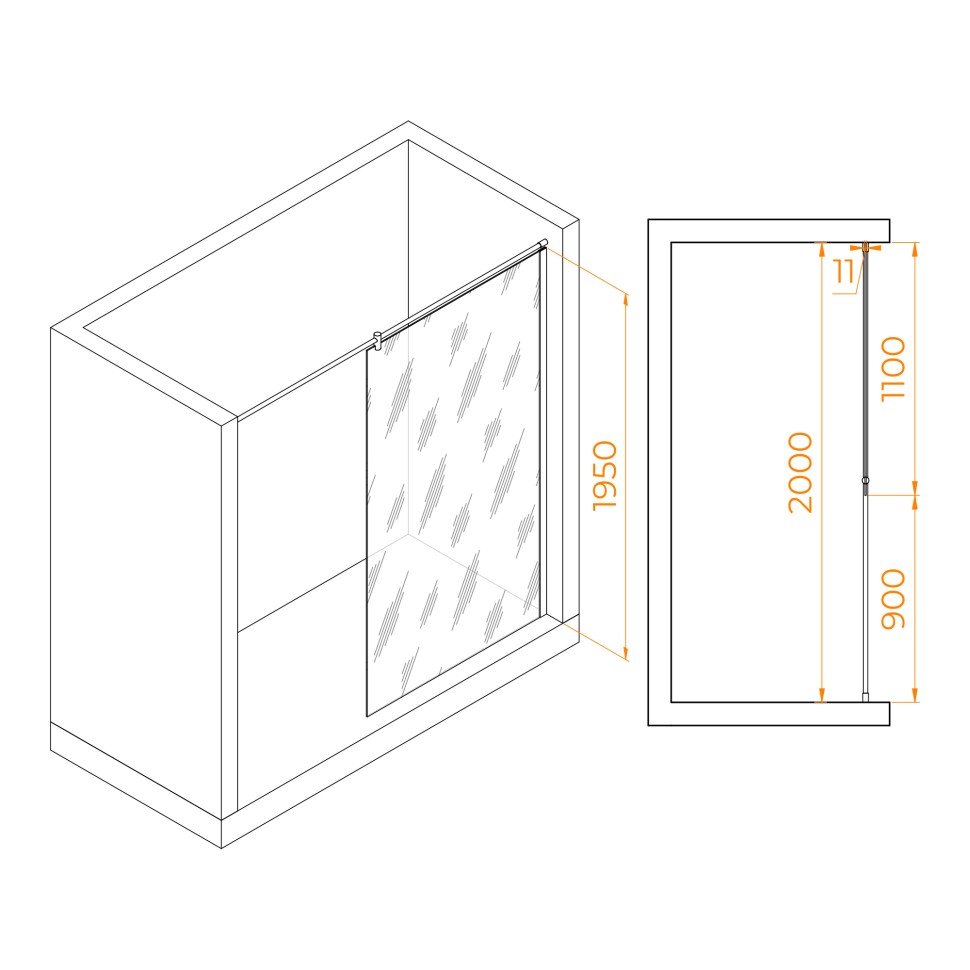 Душевая перегородка RGW WA-033 (Прозрачное, 1100)