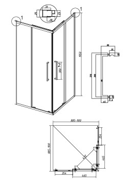 Душевое ограждение Grossman Cosmo 300.K33.02.9090.21.00 (90х90х195) квадрат,раздвижная,черный матовый,стекло прозрачное, 1 место