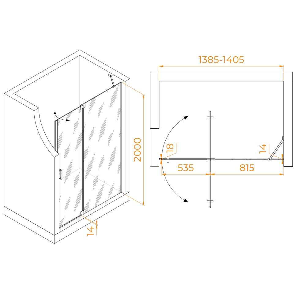 Душевая дверь RGW HO-014Gr (Прозрачное, 1400)
