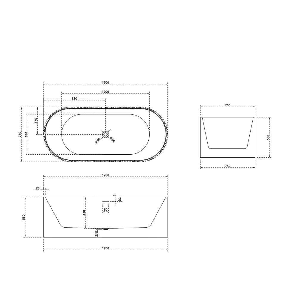 Ванна из искусственного камня ABBER Stein AS9653 белая матовая