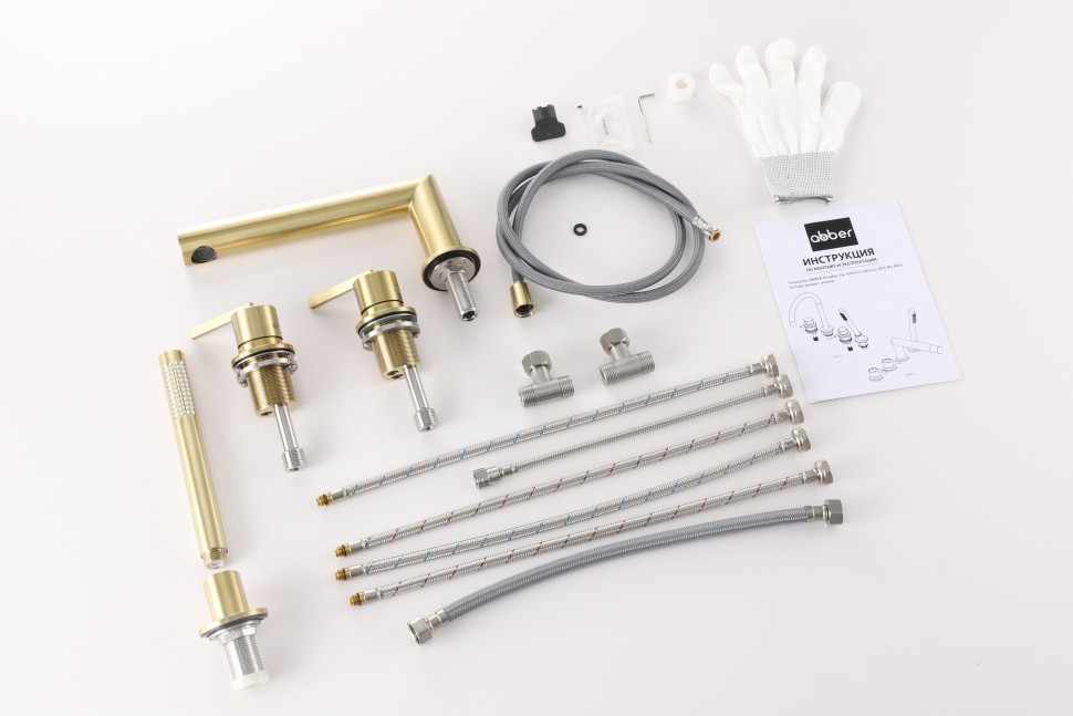 Смеситель ABBER Perfekte 316 AF8A13BG на борт ванны с лейкой, брашированное светлое золото