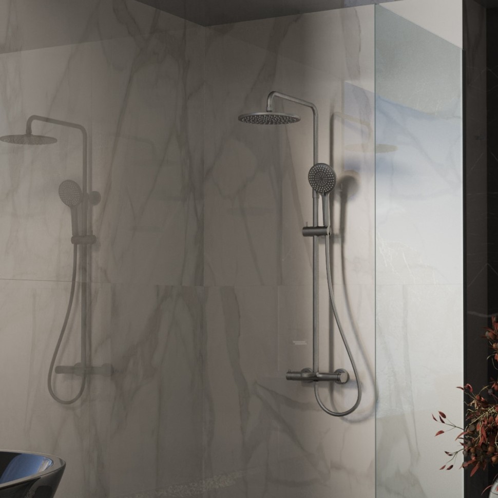 Душевая стойка Rondo VSFS-1R1GM с изливом, вороненая сталь