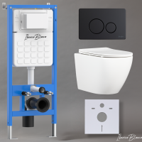 Комплект 3в1 IBERICA BLANCA инсталляция SILENCIO, унитаз BILBAO ALTO белый, кнопка смыва INOX-O черный матовый (IB001.BLA.231.812)